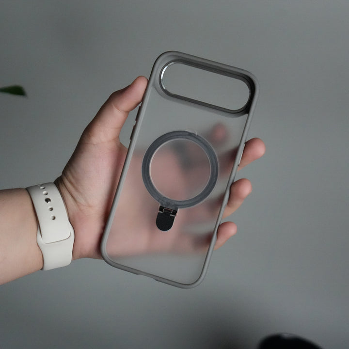 iPhone 17 Air Frosted Case with Metal Camera Bump & Metal Kickstand | Shockproof Matte Hybrid Cover