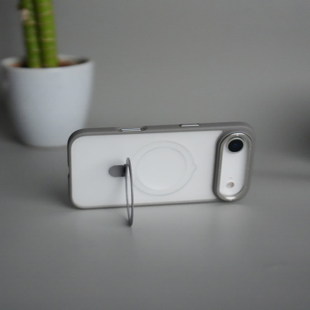 iPhone 17 Air Frosted Case with Metal Camera Bump & Metal Kickstand | Shockproof Matte Hybrid Cover