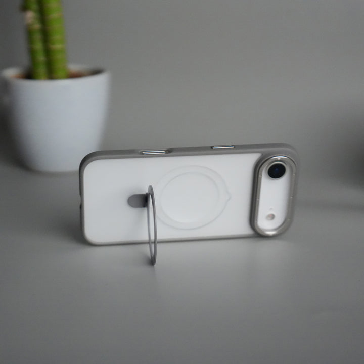 iPhone 17 Air Frosted Case with Metal Camera Bump & Metal Kickstand | Shockproof Matte Hybrid Cover