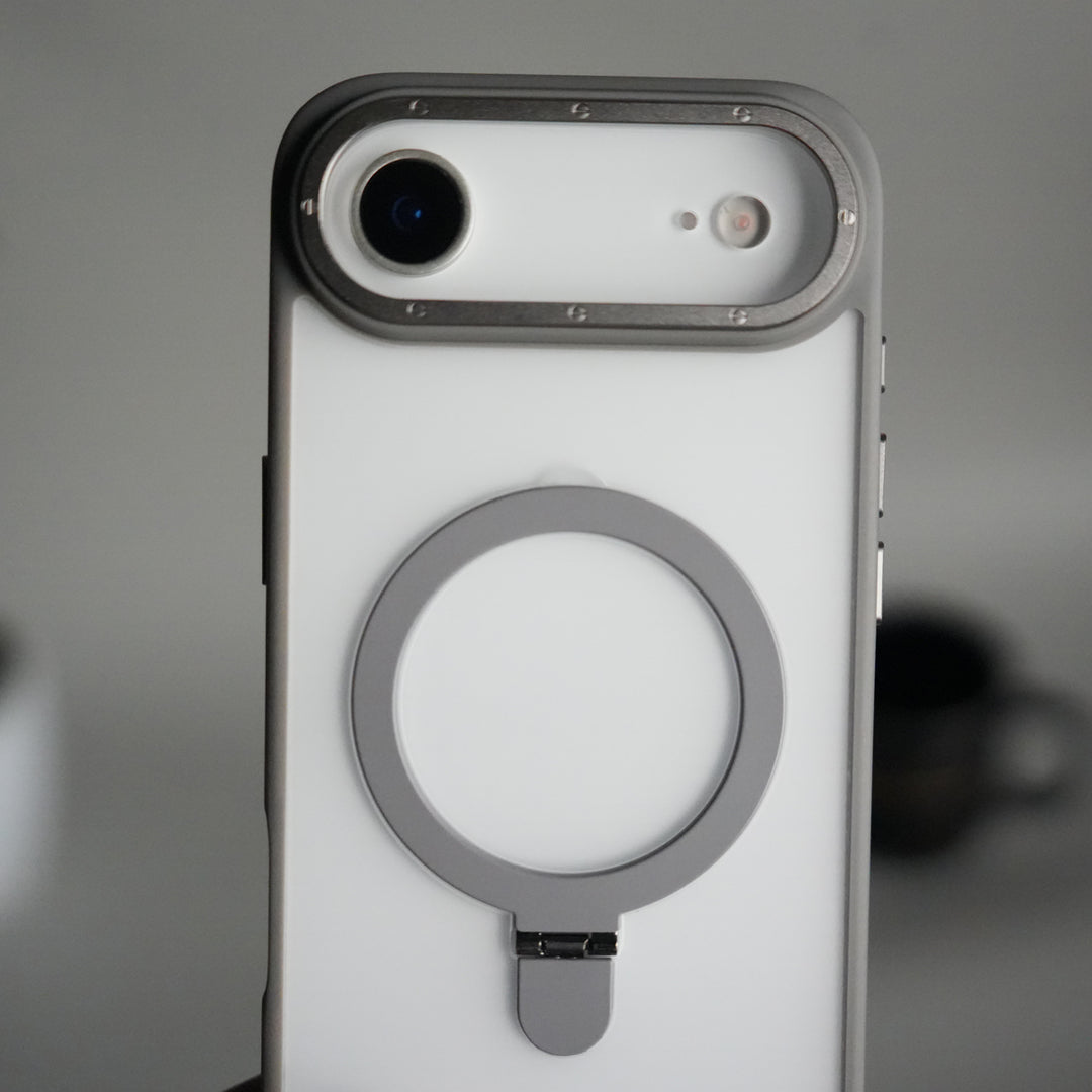 iPhone 17 Air Frosted Case with Metal Camera Bump & Metal Kickstand | Shockproof Matte Hybrid Cover