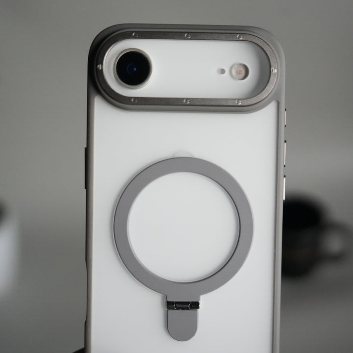 iPhone 17 Air Frosted Case with Metal Camera Bump & Metal Kickstand | Shockproof Matte Hybrid Cover