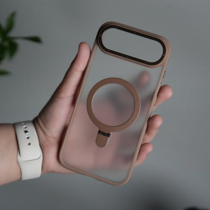 iPhone 17 Air Frosted Case with Metal Camera Bump & Metal Kickstand | Shockproof Matte Hybrid Cover