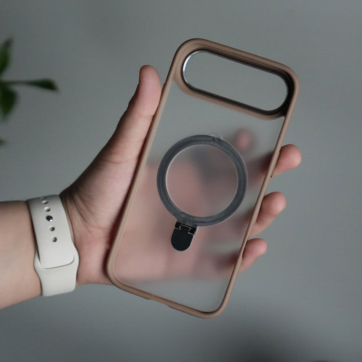 iPhone 17 Air Frosted Case with Metal Camera Bump & Metal Kickstand | Shockproof Matte Hybrid Cover