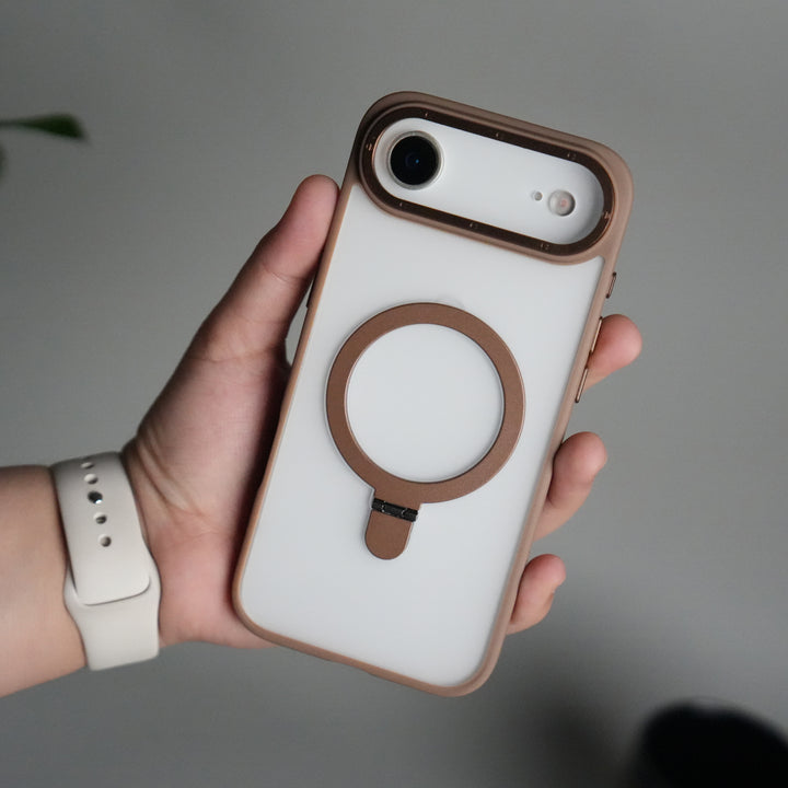 iPhone 17 Air Frosted Case with Metal Camera Bump & Metal Kickstand | Shockproof Matte Hybrid Cover