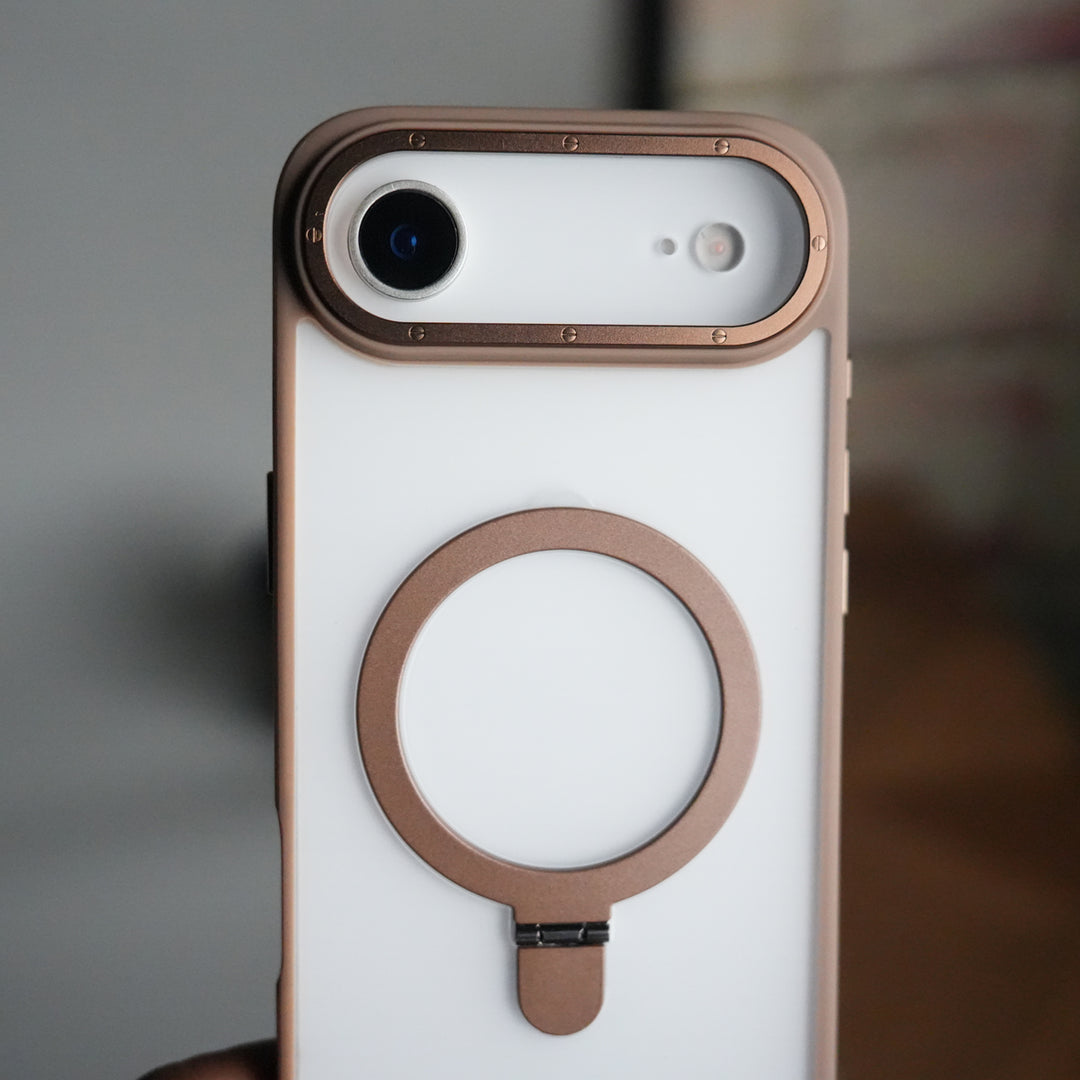 iPhone 17 Air Frosted Case with Metal Camera Bump & Metal Kickstand | Shockproof Matte Hybrid Cover