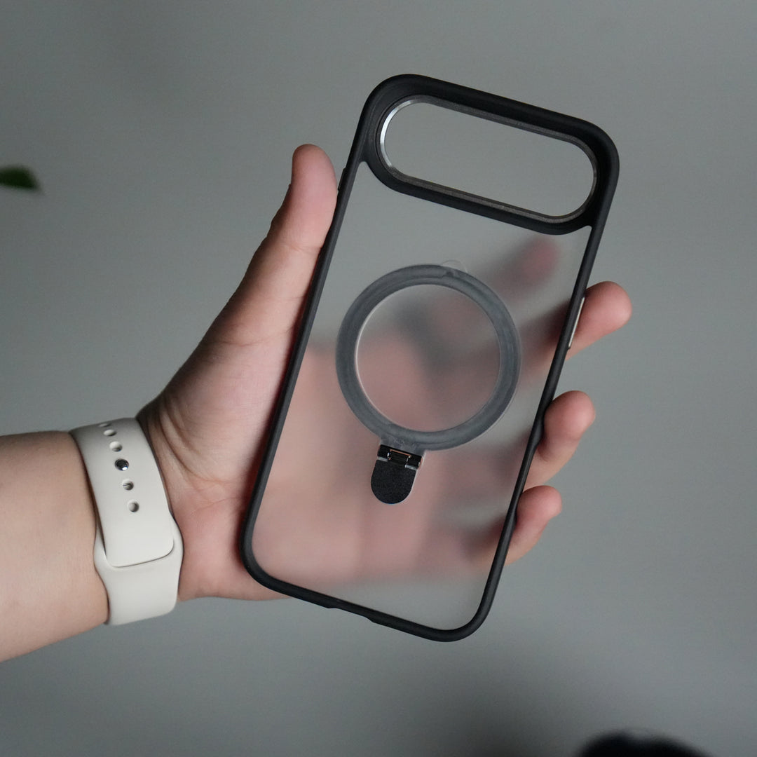 iPhone 17 Air Frosted Case with Metal Camera Bump & Metal Kickstand | Shockproof Matte Hybrid Cover