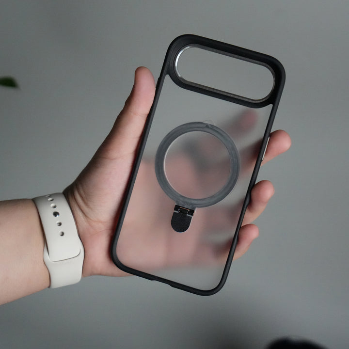 iPhone 17 Air Frosted Case with Metal Camera Bump & Metal Kickstand | Shockproof Matte Hybrid Cover