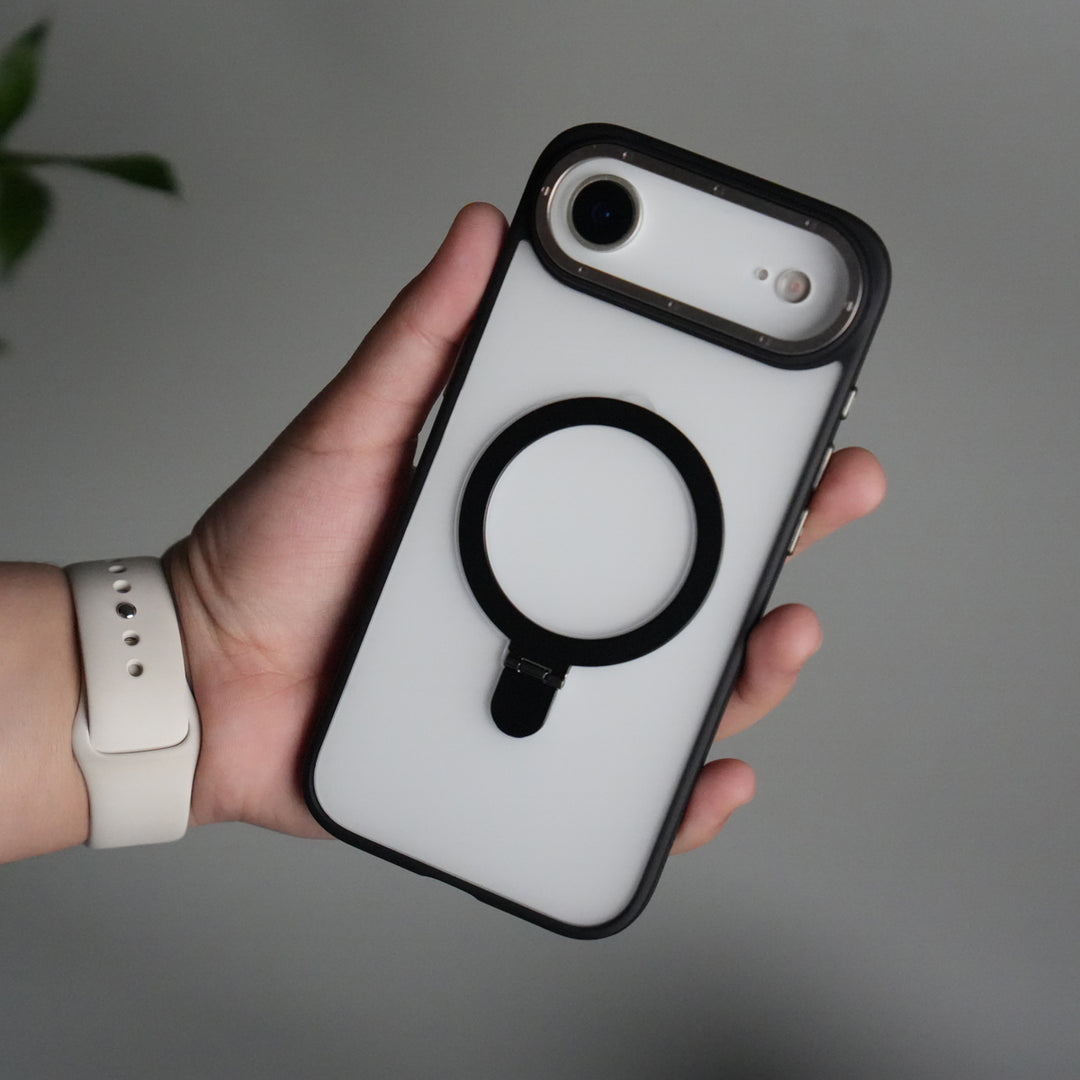 iPhone 17 Air Frosted Case with Metal Camera Bump & Metal Kickstand | Shockproof Matte Hybrid Cover