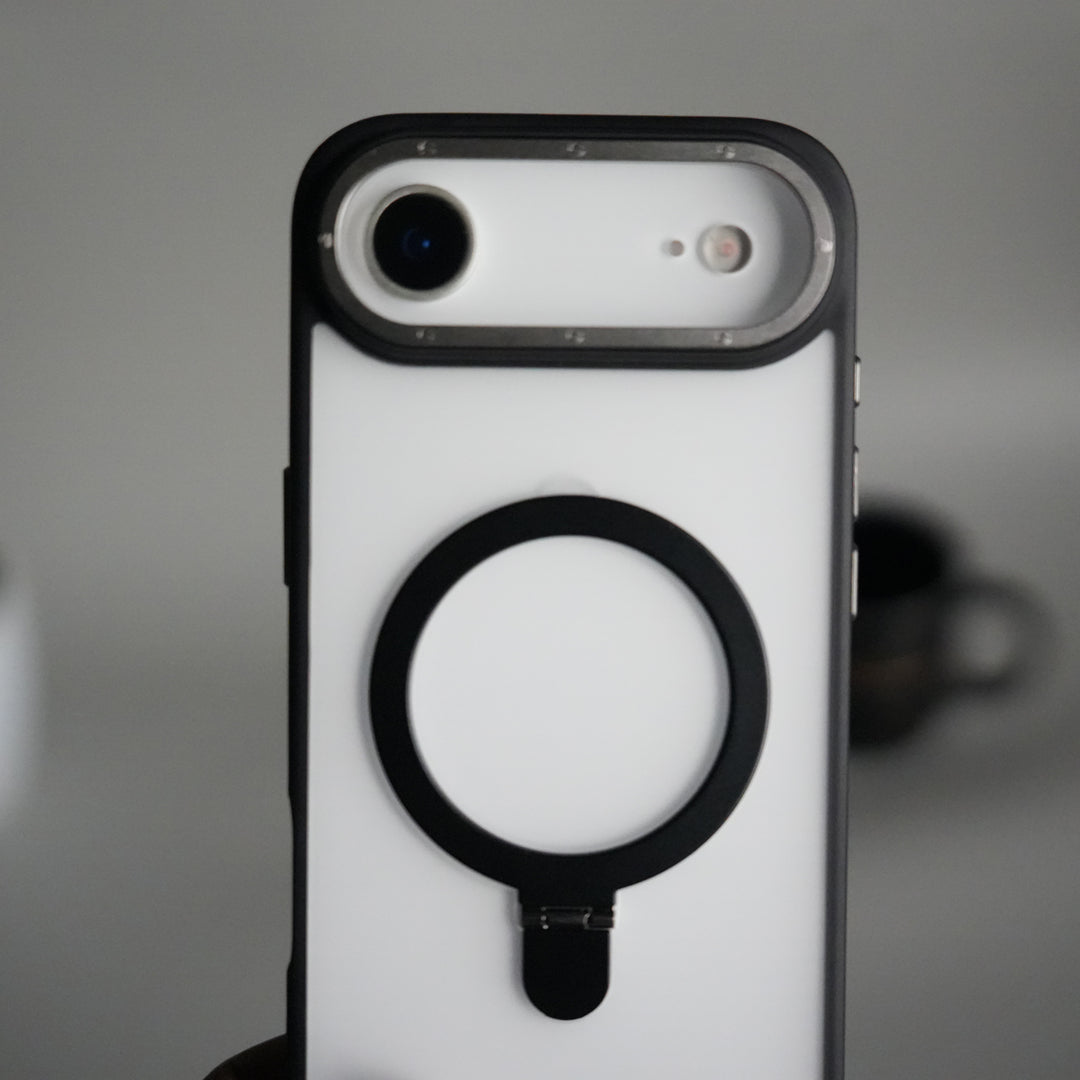 iPhone 17 Air Frosted Case with Metal Camera Bump & Metal Kickstand | Shockproof Matte Hybrid Cover