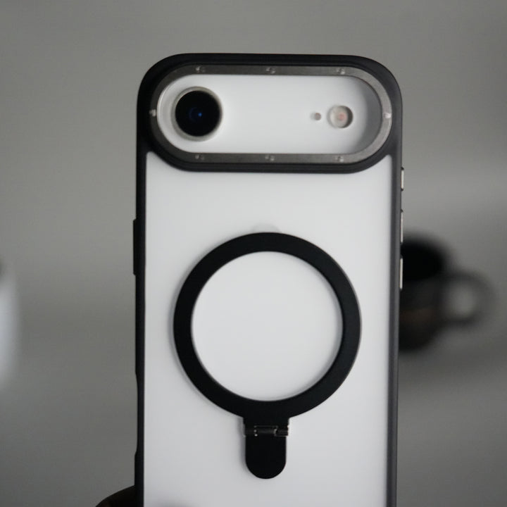 iPhone 17 Air Frosted Case with Metal Camera Bump & Metal Kickstand | Shockproof Matte Hybrid Cover