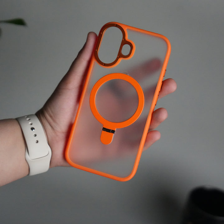 iPhone 17 Frosted Case with Metal Camera Bump & Metal Kickstand | Shockproof Matte Hybrid Cover