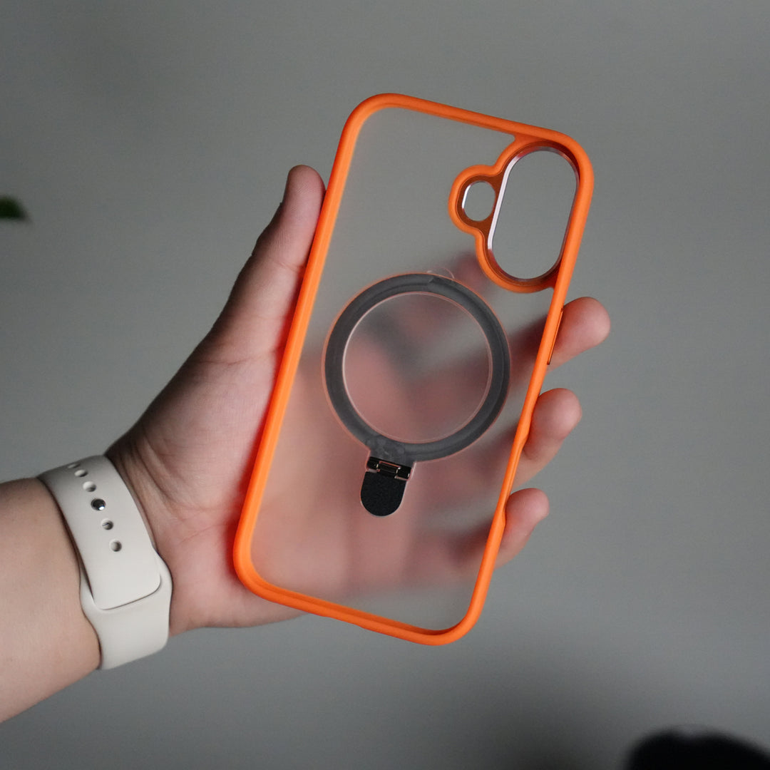 iPhone 17 Frosted Case with Metal Camera Bump & Metal Kickstand | Shockproof Matte Hybrid Cover