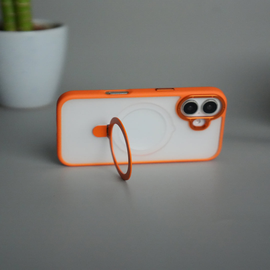 iPhone 17 Frosted Case with Metal Camera Bump & Metal Kickstand | Shockproof Matte Hybrid Cover