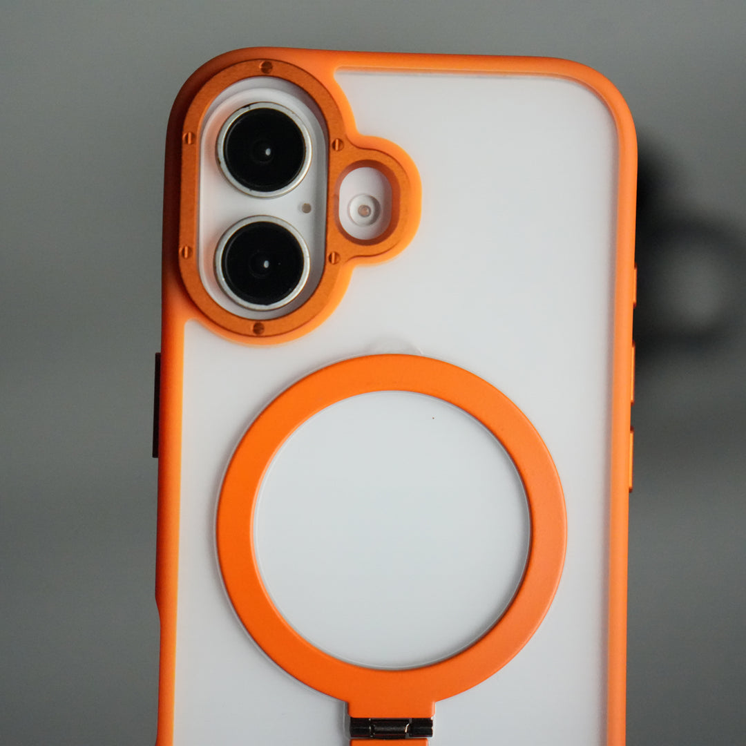 iPhone 17 Frosted Case with Metal Camera Bump & Metal Kickstand | Shockproof Matte Hybrid Cover