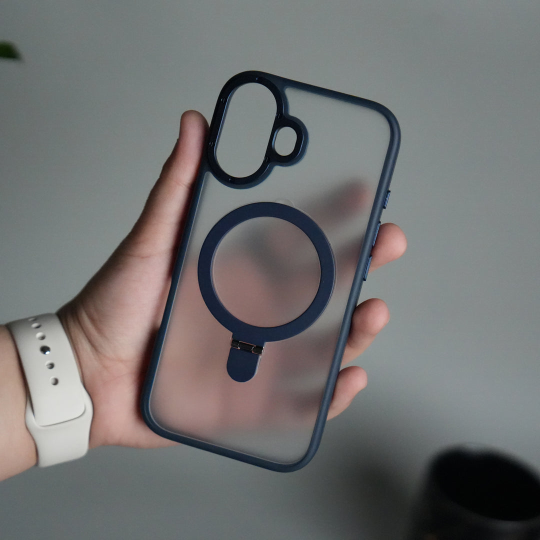 iPhone 17 Frosted Case with Metal Camera Bump & Metal Kickstand | Shockproof Matte Hybrid Cover