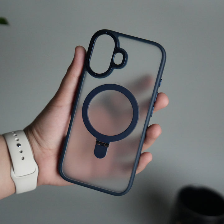 iPhone 17 Frosted Case with Metal Camera Bump & Metal Kickstand | Shockproof Matte Hybrid Cover