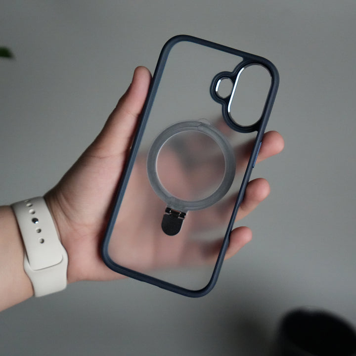 iPhone 17 Frosted Case with Metal Camera Bump & Metal Kickstand | Shockproof Matte Hybrid Cover