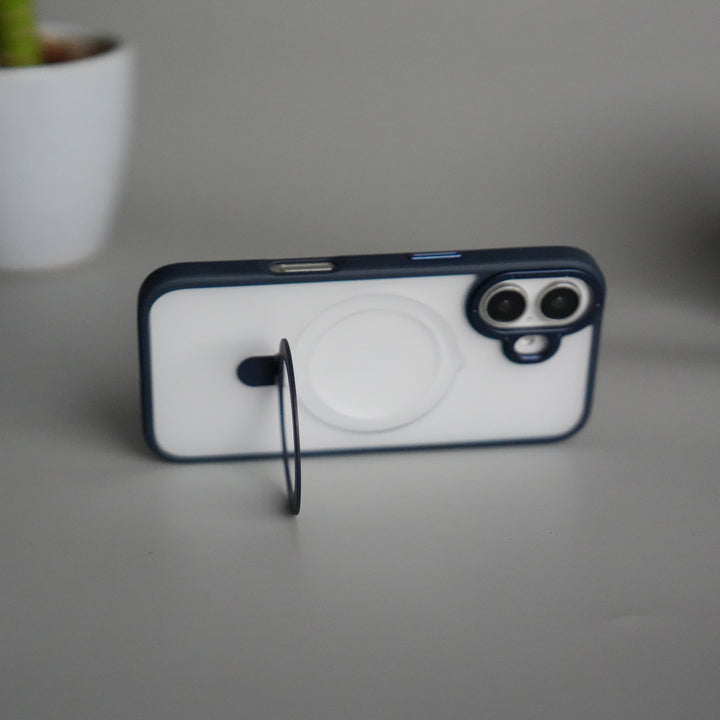 iPhone 17 Frosted Case with Metal Camera Bump & Metal Kickstand | Shockproof Matte Hybrid Cover