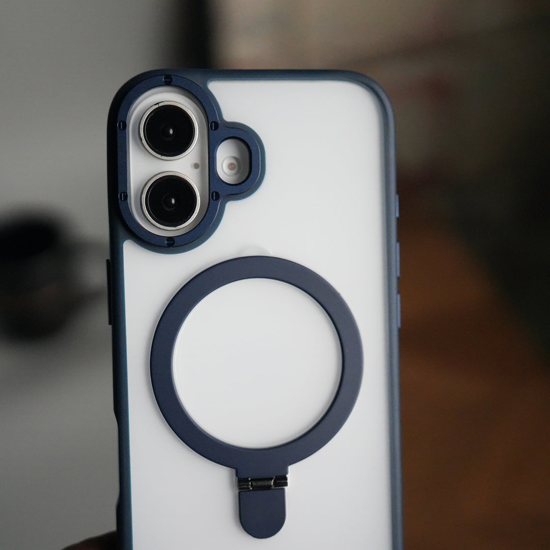 iPhone 17 Frosted Case with Metal Camera Bump & Metal Kickstand | Shockproof Matte Hybrid Cover