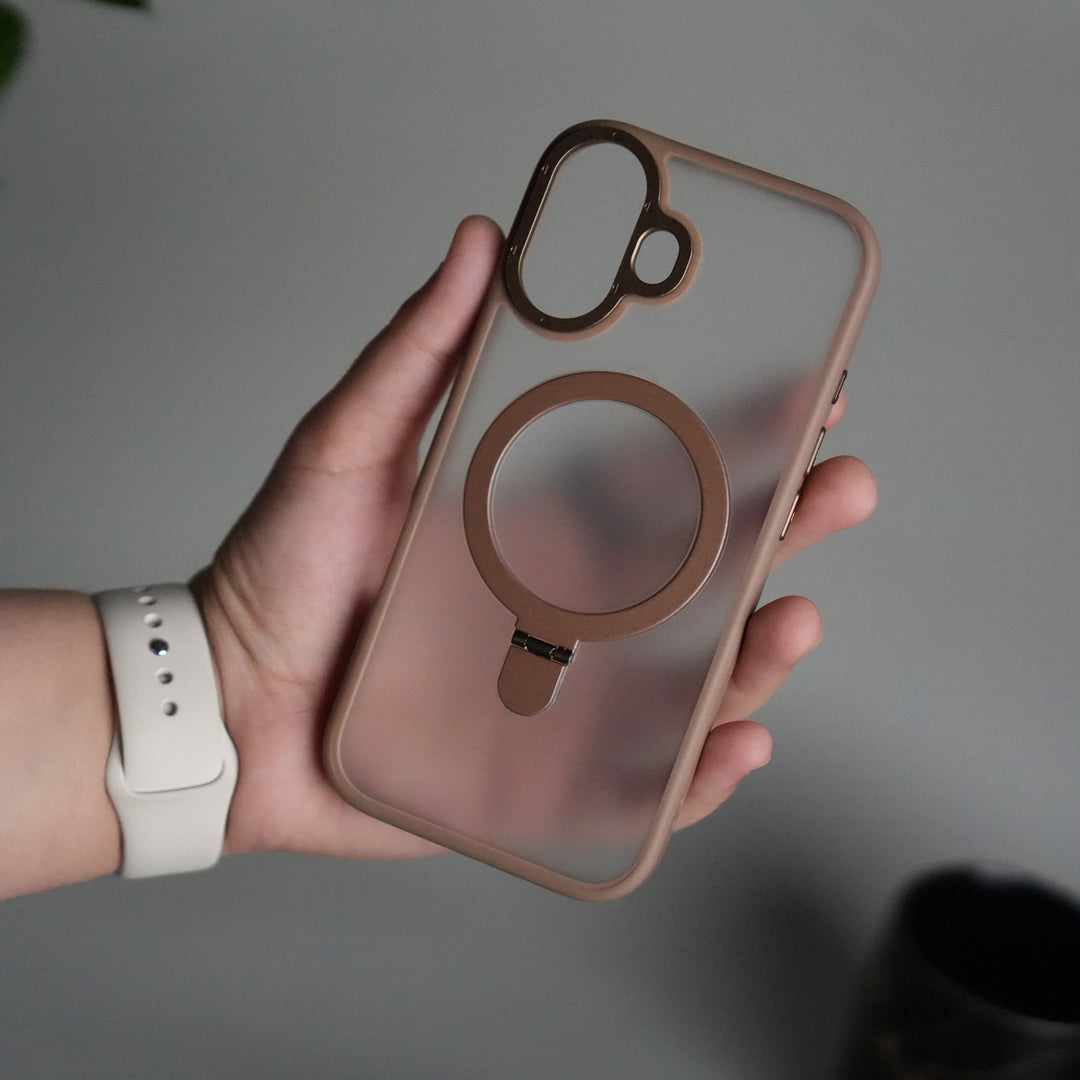 iPhone 17 Frosted Case with Metal Camera Bump & Metal Kickstand | Shockproof Matte Hybrid Cover