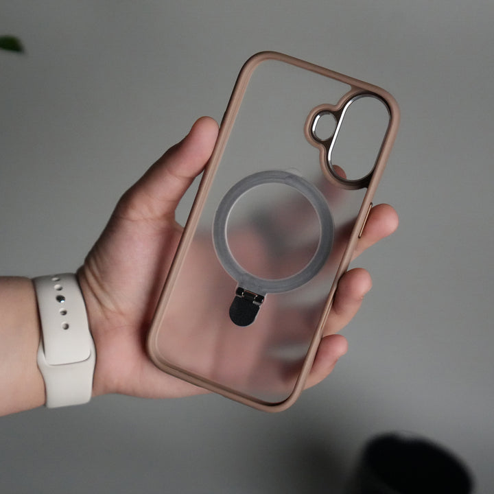 iPhone 17 Frosted Case with Metal Camera Bump & Metal Kickstand | Shockproof Matte Hybrid Cover