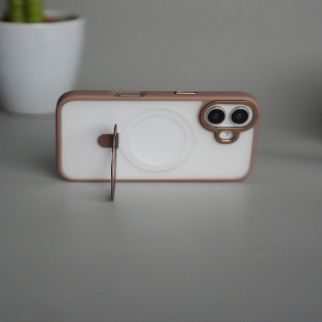 iPhone 17 Frosted Case with Metal Camera Bump & Metal Kickstand | Shockproof Matte Hybrid Cover