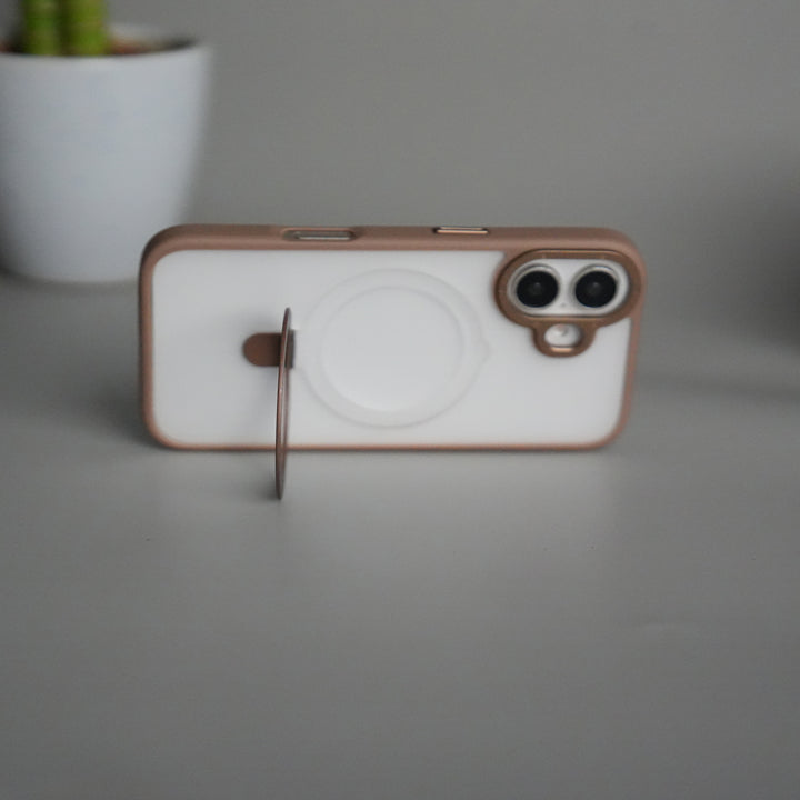 iPhone 17 Frosted Case with Metal Camera Bump & Metal Kickstand | Shockproof Matte Hybrid Cover