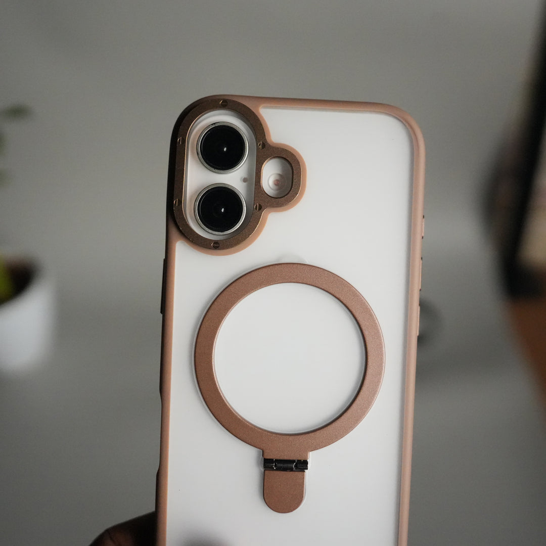 iPhone 17 Frosted Case with Metal Camera Bump & Metal Kickstand | Shockproof Matte Hybrid Cover