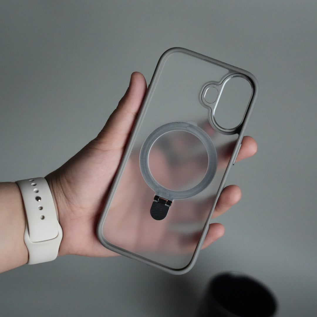 iPhone 17 Frosted Case with Metal Camera Bump & Metal Kickstand | Shockproof Matte Hybrid Cover