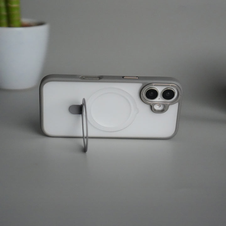 iPhone 17 Frosted Case with Metal Camera Bump & Metal Kickstand | Shockproof Matte Hybrid Cover