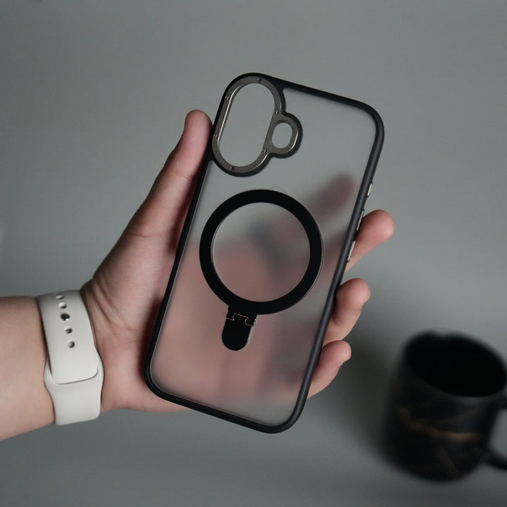 iPhone 17 Frosted Case with Metal Camera Bump & Metal Kickstand | Shockproof Matte Hybrid Cover
