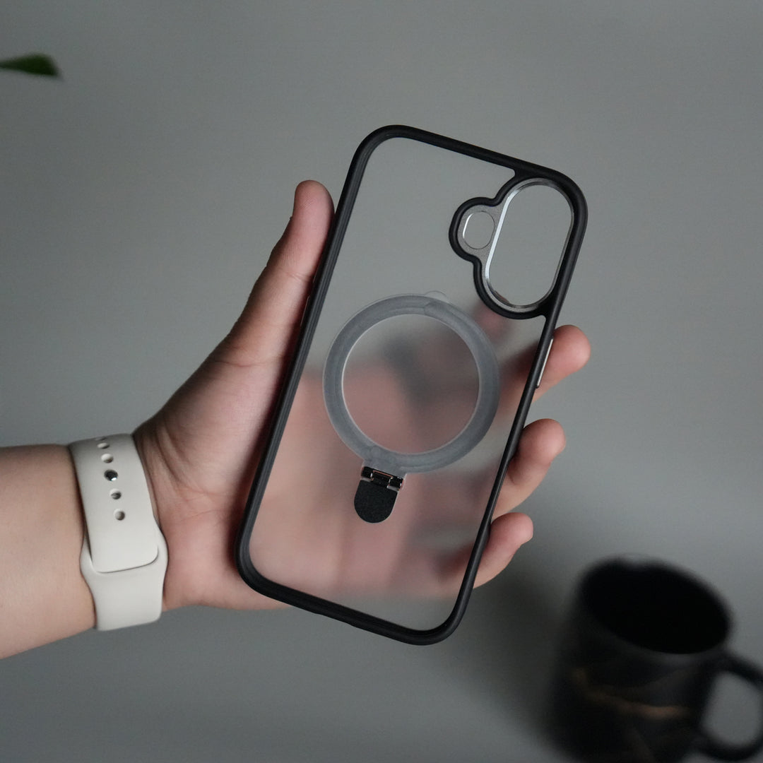 iPhone 17 Frosted Case with Metal Camera Bump & Metal Kickstand | Shockproof Matte Hybrid Cover