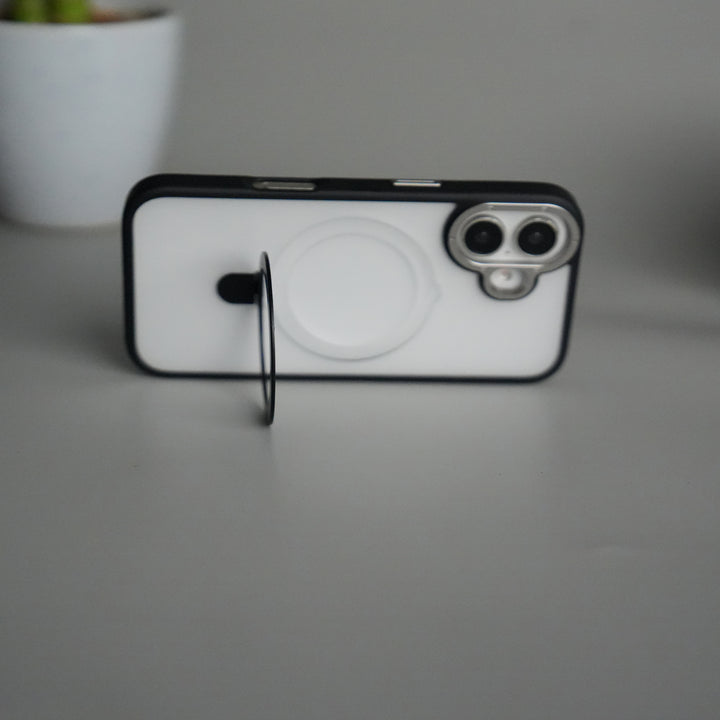 iPhone 17 Frosted Case with Metal Camera Bump & Metal Kickstand | Shockproof Matte Hybrid Cover