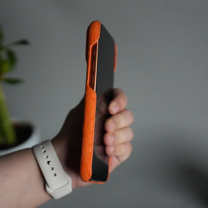 iPhone 17 Series Luxury DR Full PU Leather Designer Case Cover | Orange