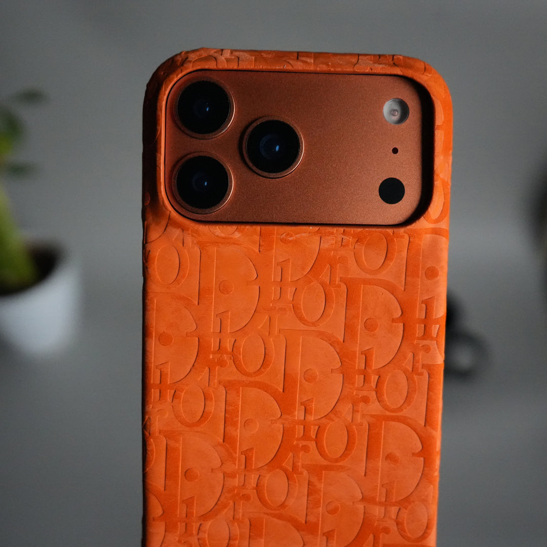 iPhone 17 Series Luxury DR Full PU Leather Designer Case Cover | Orange