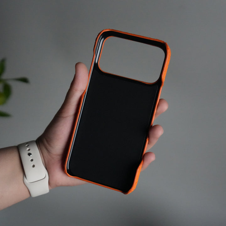 iPhone 17 Series Luxury GG Full PU Leather Designer Case Cover | Orange