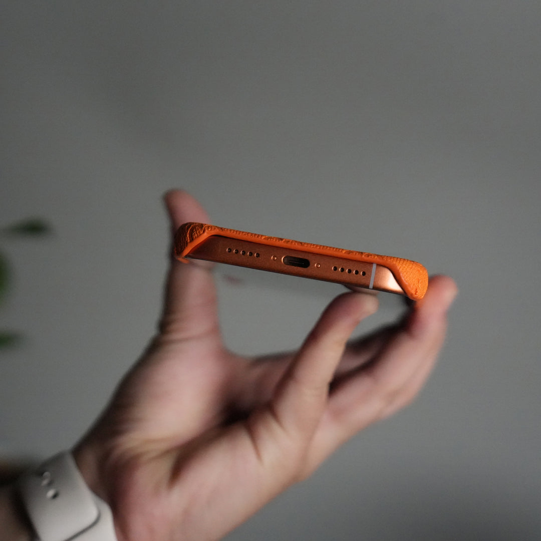 iPhone 17 Series Luxury GG Full PU Leather Designer Case Cover | Orange