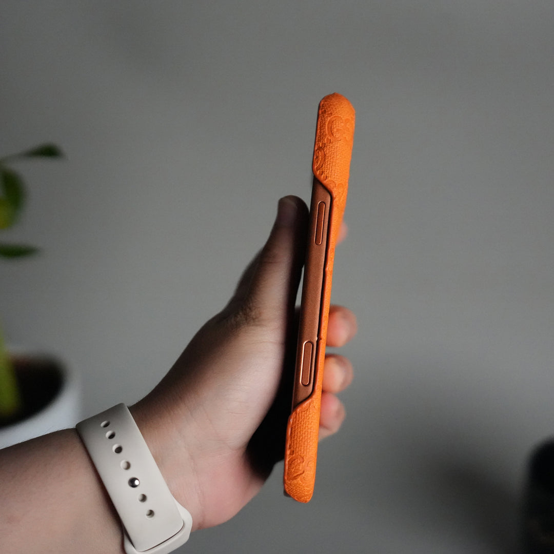 iPhone 17 Series Luxury GG Full PU Leather Designer Case Cover | Orange