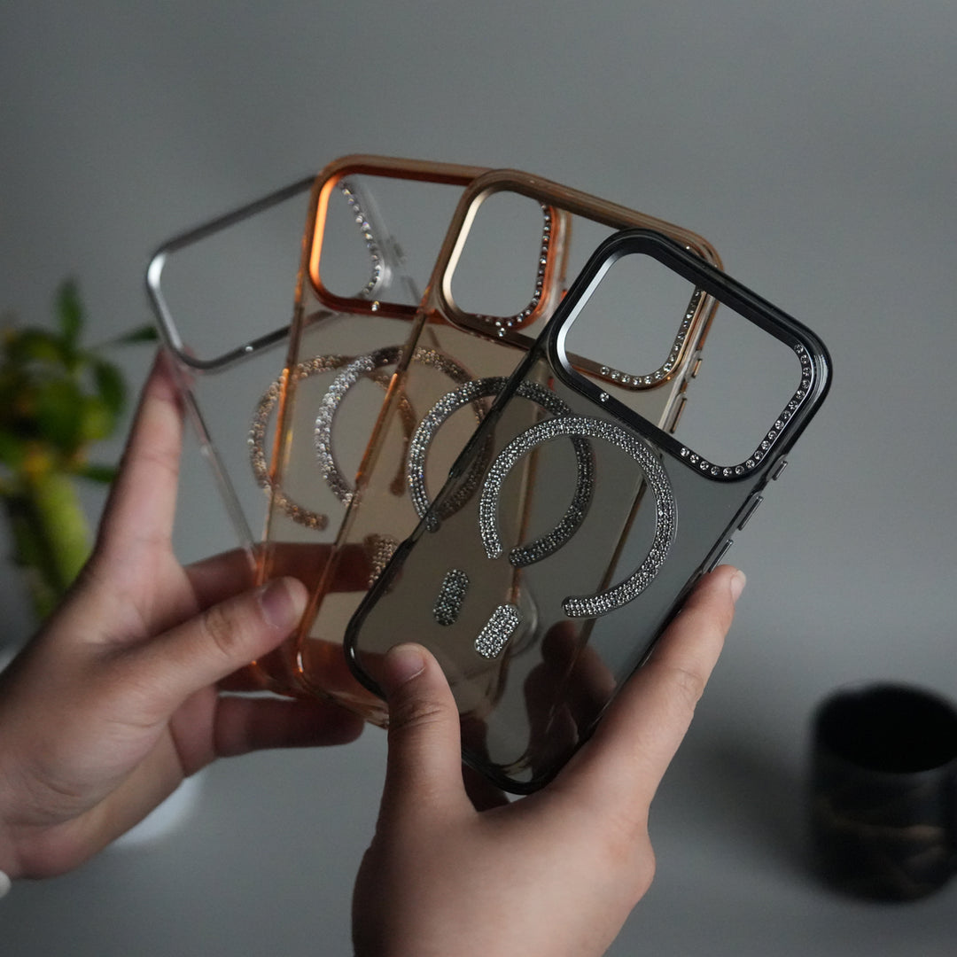 iPhone 17 Pro Max Luxury Diamond MagSafe Case | Crystal Clear Back Cover with Rhinestone Metal Camera Guard