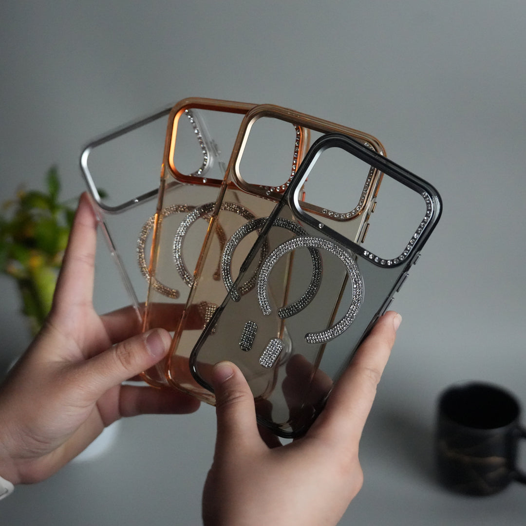 iPhone 17 Pro Max Luxury Diamond MagSafe Case | Crystal Clear Back Cover with Rhinestone Metal Camera Guard