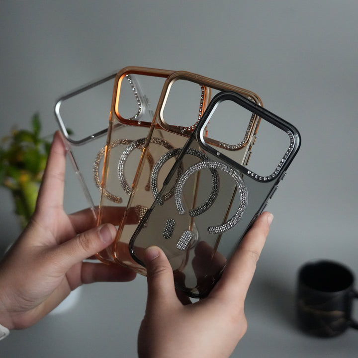 iPhone 17 Pro Max Luxury Diamond MagSafe Case | Crystal Clear Back Cover with Rhinestone Metal Camera Guard