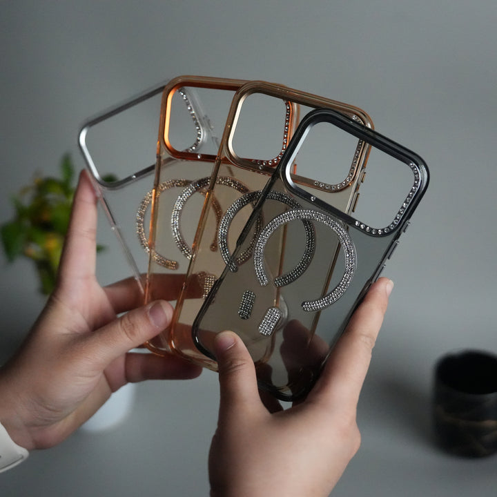 iPhone 17 Pro Max Luxury Diamond MagSafe Case | Crystal Clear Back Cover with Rhinestone Metal Camera Guard