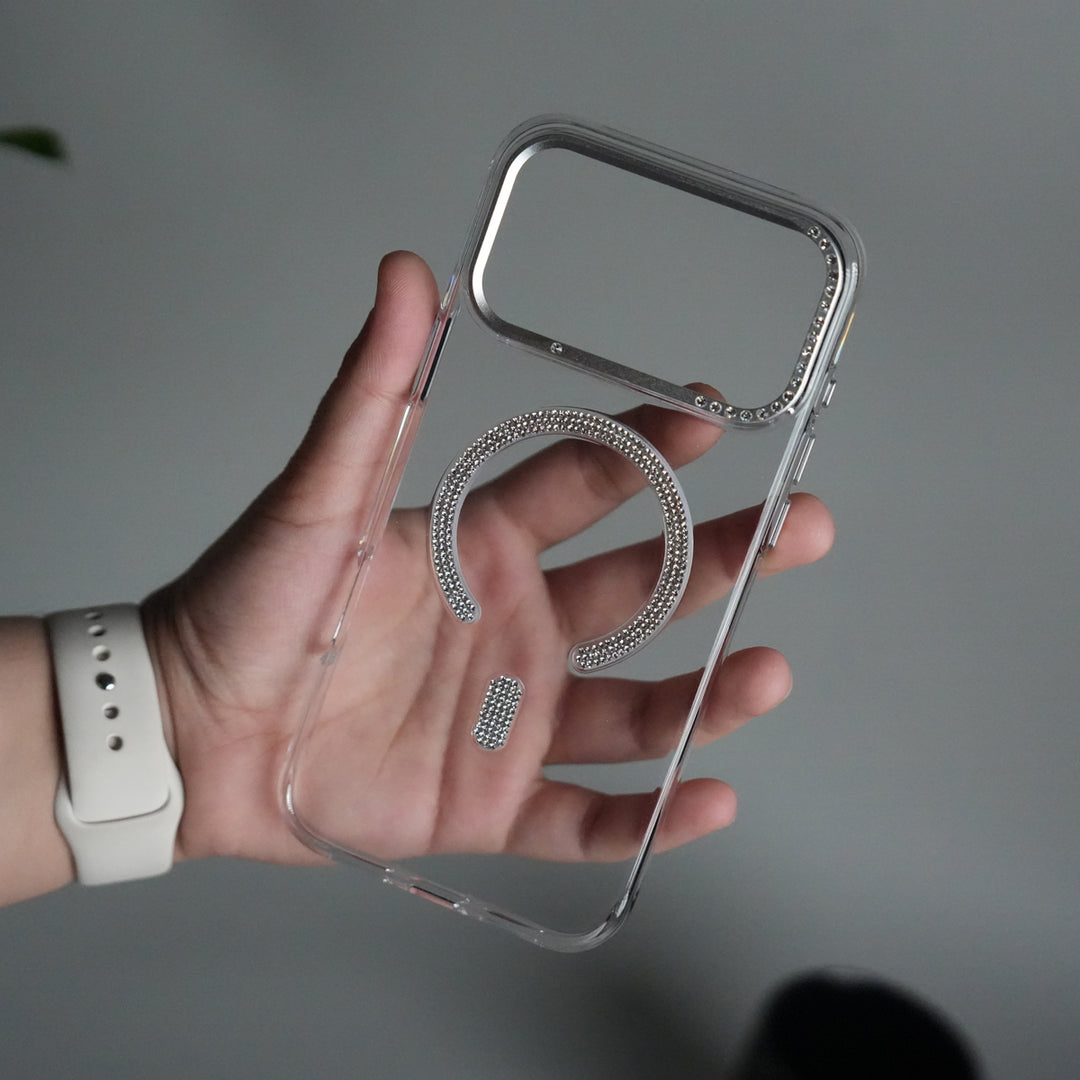 iPhone 17 Pro Max Luxury Diamond MagSafe Case | Crystal Clear Back Cover with Rhinestone Metal Camera Guard