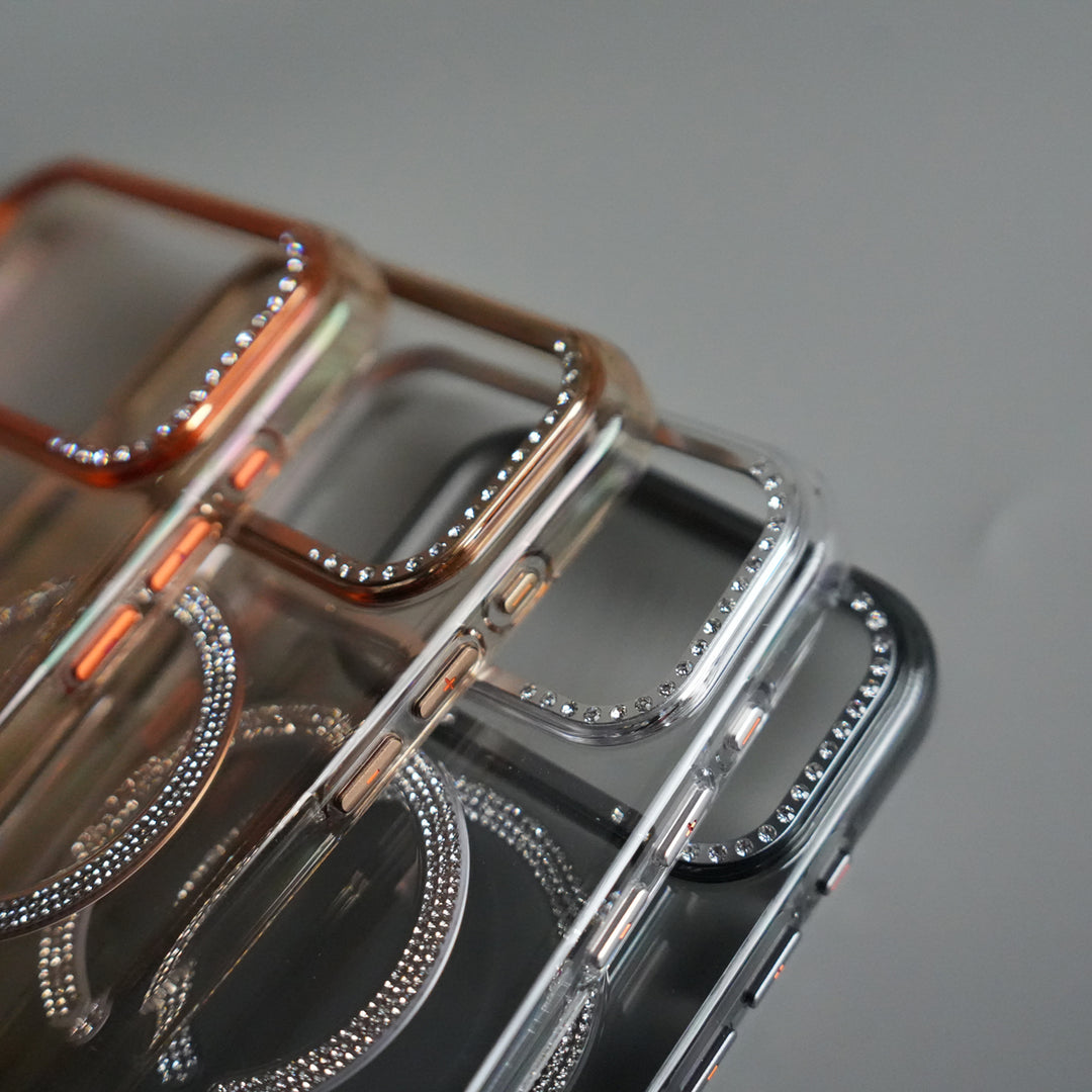 iPhone 17 Pro Max Luxury Diamond MagSafe Case | Crystal Clear Back Cover with Rhinestone Metal Camera Guard