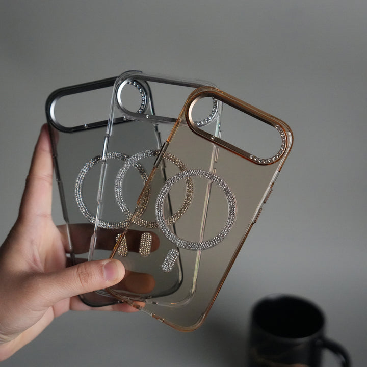 iPhone 17 Air Luxury Diamond MagSafe Case | Crystal Clear Back Cover with Rhinestone Metal Camera Guard