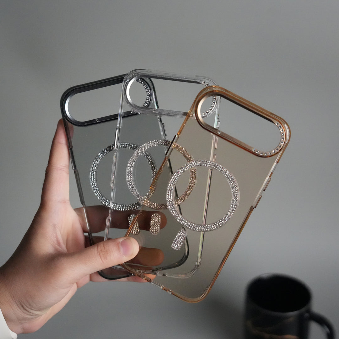 iPhone 17 Air Luxury Diamond MagSafe Case | Crystal Clear Back Cover with Rhinestone Metal Camera Guard