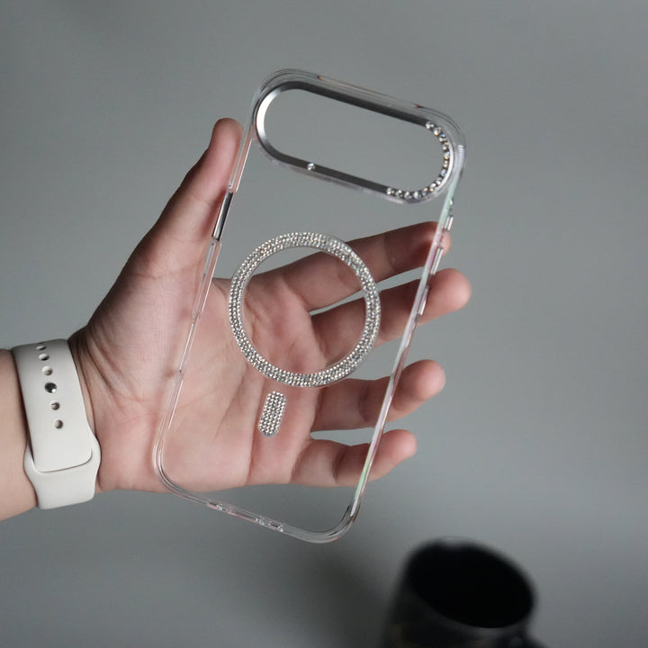 iPhone 17 Air Luxury Diamond MagSafe Case | Crystal Clear Back Cover with Rhinestone Metal Camera Guard