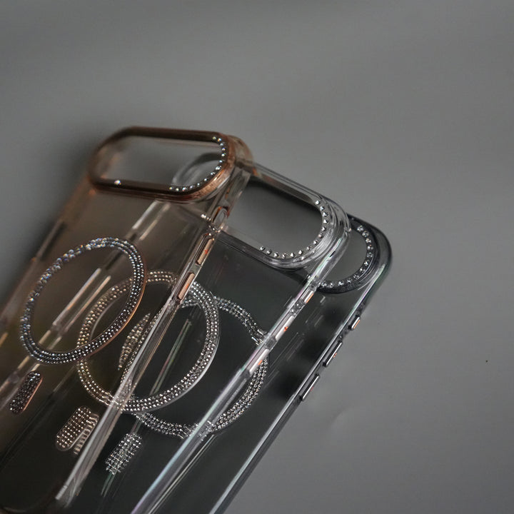 iPhone 17 Air Luxury Diamond MagSafe Case | Crystal Clear Back Cover with Rhinestone Metal Camera Guard