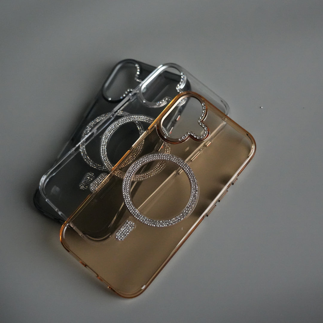 iPhone 17 Luxury Diamond MagSafe Case | Crystal Clear Back Cover with Rhinestone Metal Camera Guard