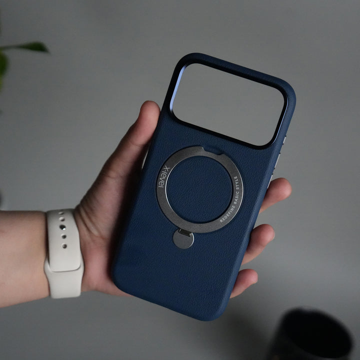 iPhone 17 Pro Max Premium Leather Kickstand Case | Metal Ring Stand | Shockproof Back Cover